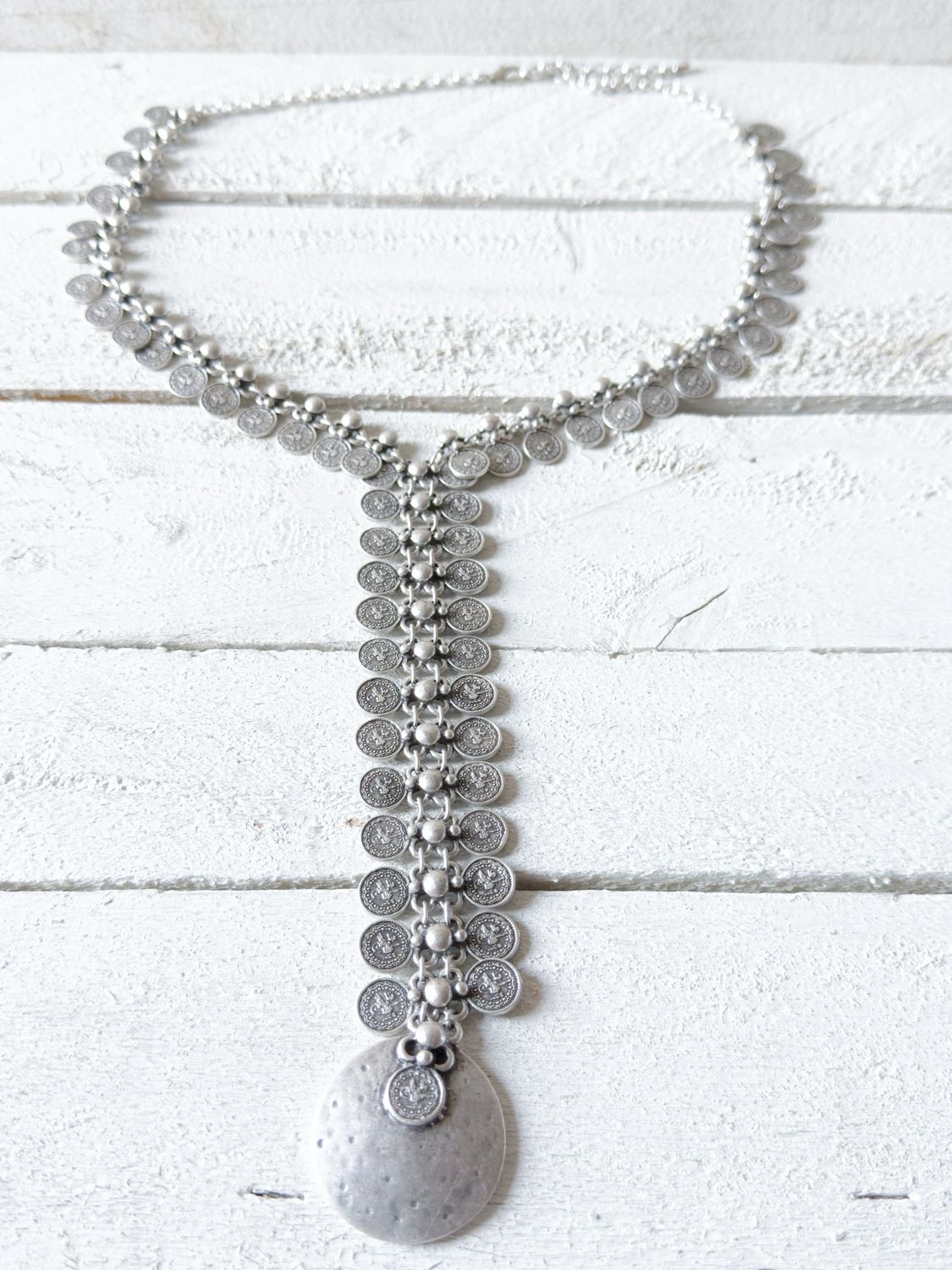 Gargantilla collar tribal monedas plateado