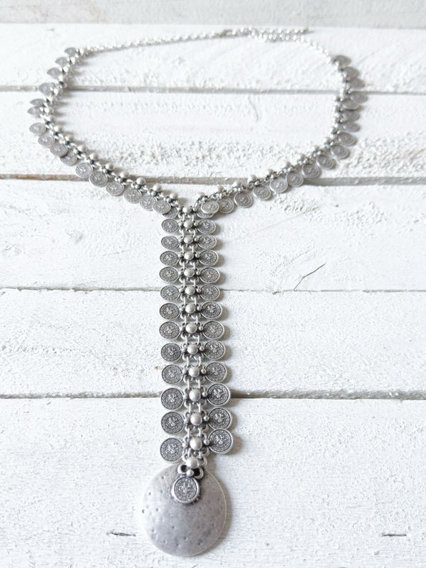 Gargantilla collar tribal monedas plateado