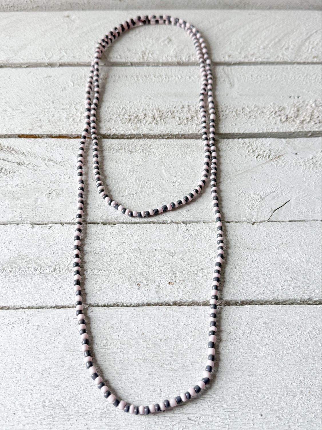 Collar extra largo bicolor rosa/gris