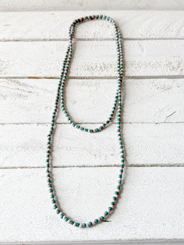 Collar extra largo bicolor rosa/verde oscuro