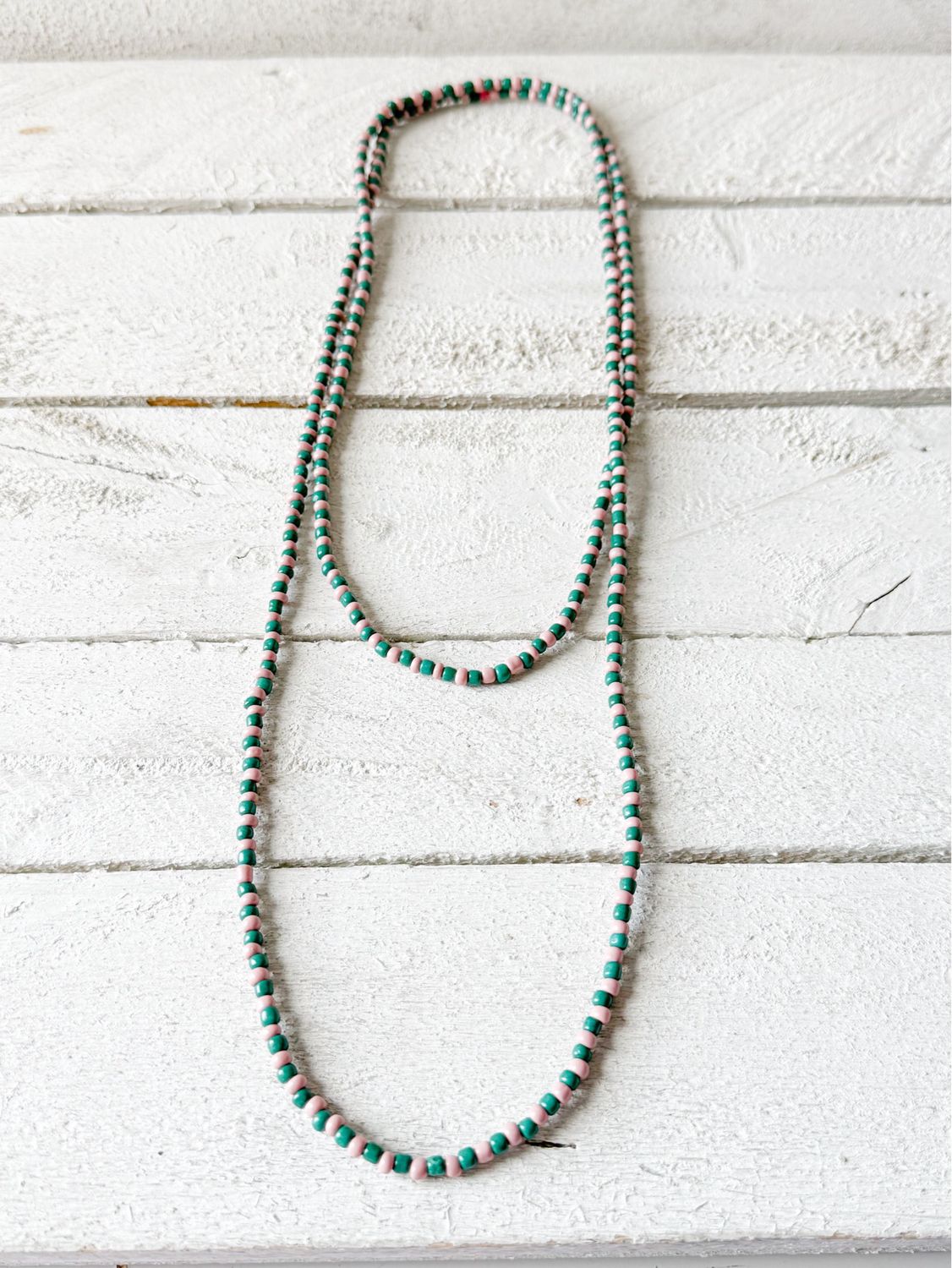 Collar extra largo bicolor rosa/verde oscuro