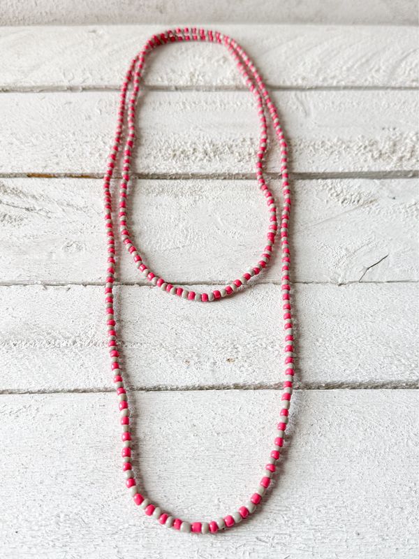 Collar extra largo bicolor rojo/camel
