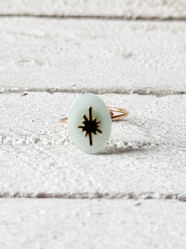 Anillo estrella agua oval