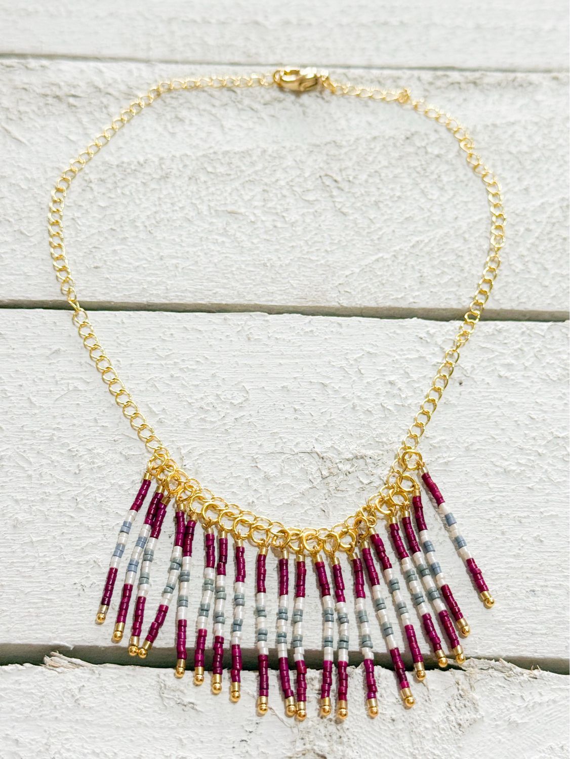 Gargantilla rayas berenjena/gris