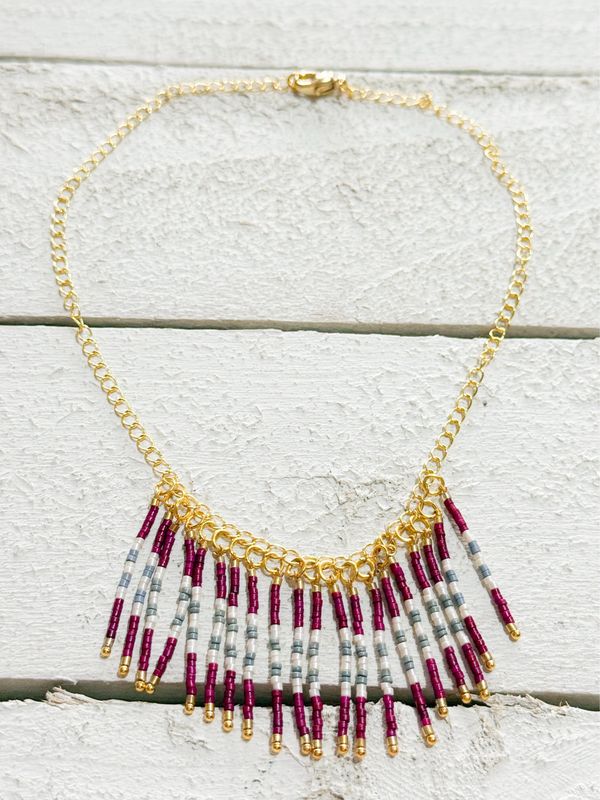 Gargantilla rayas berenjena/gris