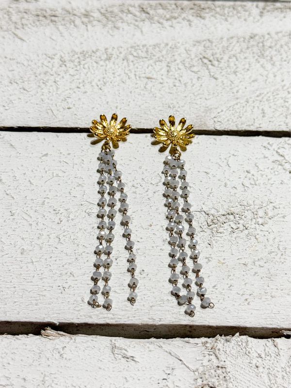 Pendientes flor cadenas grises