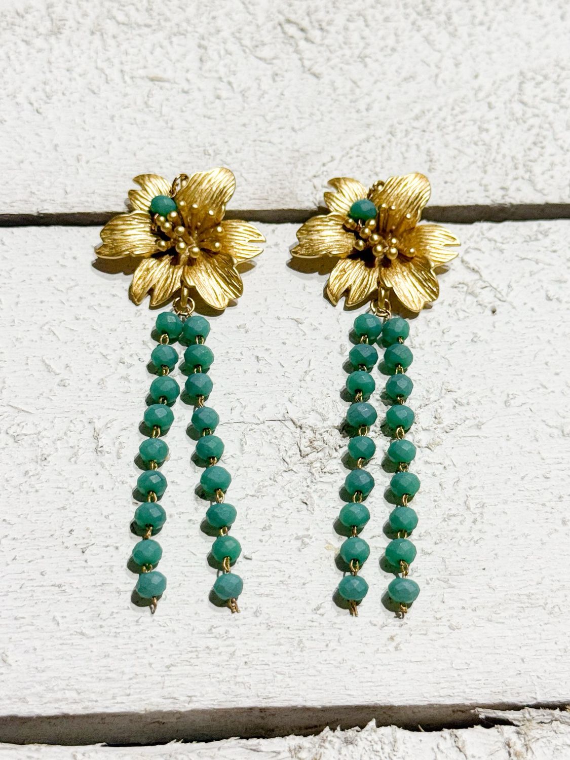Pendientes flor cadenas verde