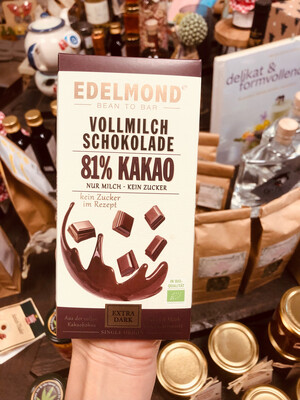 Edel Vollmilch Schokolade 81 % I Nur Milch - Kein Zucker I 75 g I Bio I Edelmond