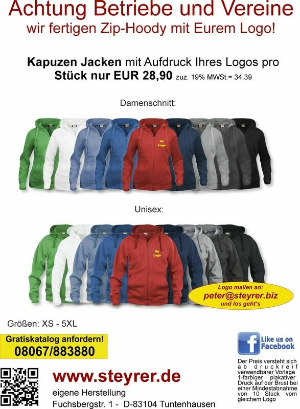 Ladies Zip Hoody bedruckt 10er Paket Ladies Zip Hoody bedruckt 10er Paket