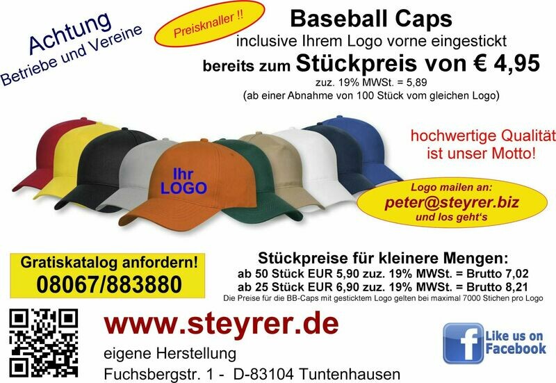 Baseball Cap bestickt 25er Paket Baseball Cap bestickt 25er Paket