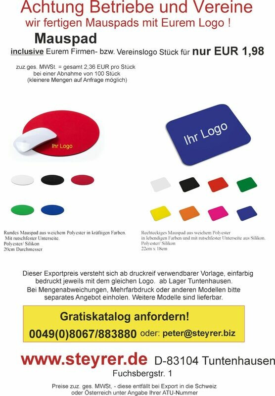 Mauspad bedruckt 100er Paket Mauspad bedruckt 100er Paket