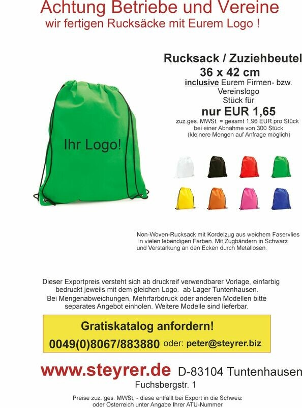 Rucksack bedruckt 300er Paket Rucksack bedruckt 300er Paket