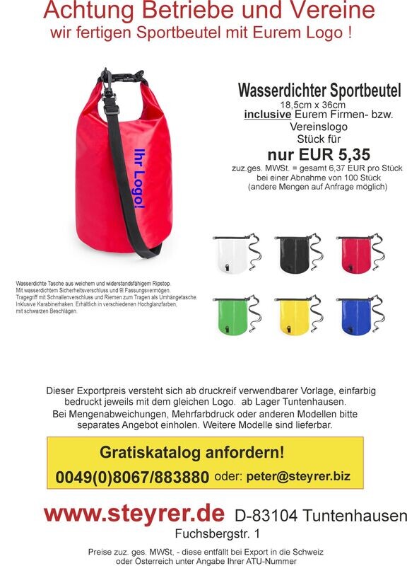 Wasserdichter Sportbeutel bedruckt 100er Paket Wasserdichter Sportbeutel bedruckt 100er Paket