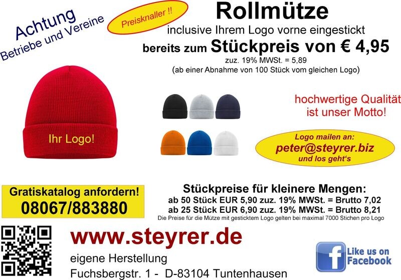 Rollmütze bestickt 25er Paket Rollmütze bestickt 25er Paket