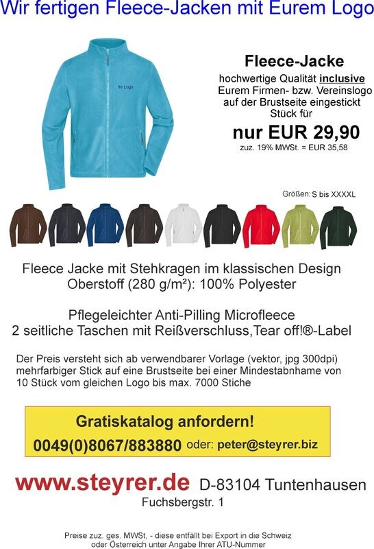 Fleecejacke bestickt 10er Paket Fleecejacke bestickt 10er Paket