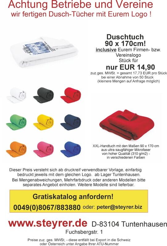 Duschtuch Mikrofaser bedruckt 50er Paket Duschtuch Mikrofaser bedruckt 50er Paket