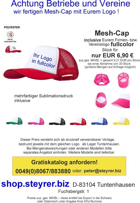 Mesh-Cap mit Fullcolor-Print 30er Paket Mesh-Cap mit Fullcolor-Print 30er Paket