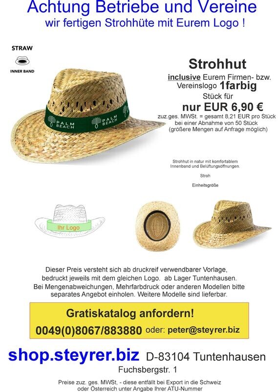 Strohhut natur bedruckt 50er Paket Strohhut natur bedruckt 50er Paket