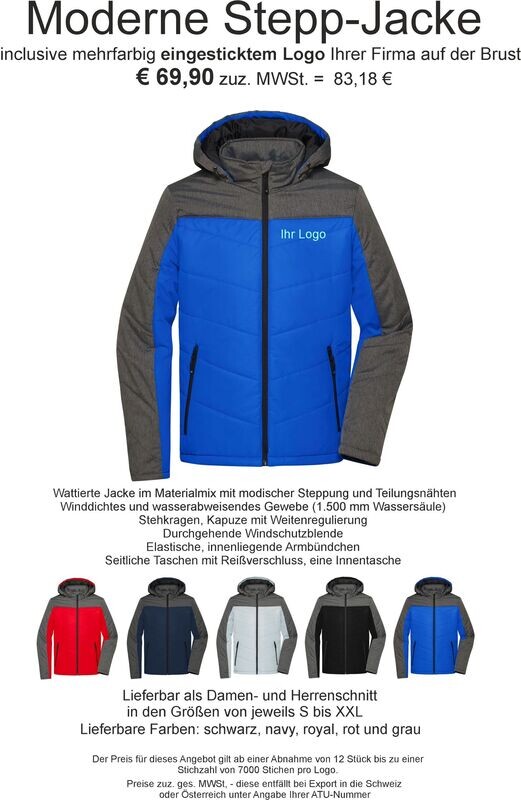 Herren Stepp-Jacke bestickt 12er Paket Herren Stepp-Jacke bestickt 12er Paket