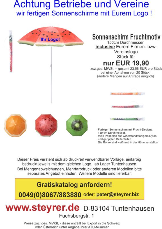 Sonnenschirm Fruchtmotiv bedruckt 20er Paket Sonnenschirm Fruchtmotiv bedruckt 20er Paket