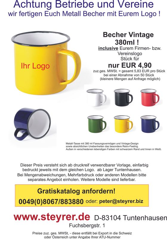Metallbecher mit Druck 50er Paket Metallbecher mit Druck 50er Paket
