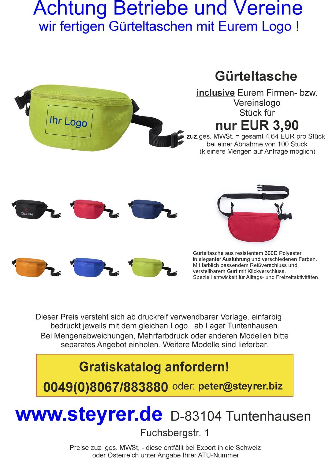 Gürteltasche bedruckt 100er Paket