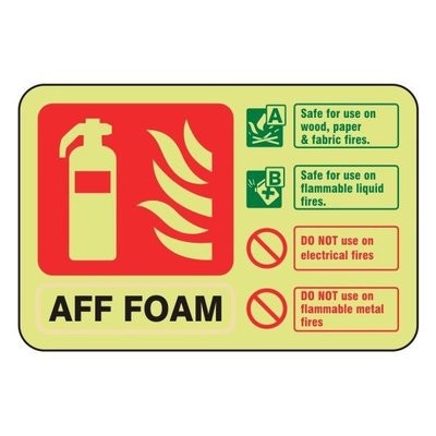 Photoluminescent AFF Foam Fire Extinguisher ID Sign (Landscape)