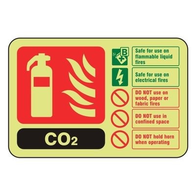 Photoluminescent C02 Fire Extinguisher ID Sign (Landscape)