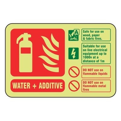 Photoluminescent Water Additive Fire Extinguisher ID Sign (Landscape)
