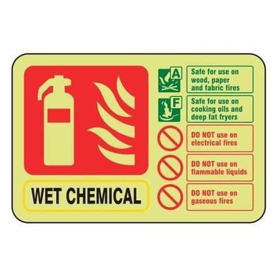 Photoluminescent Wet Chemical Fire Extinguisher ID Sign (Landscape)
