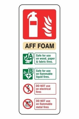 1mm Rigid Plastic AFF Foam Fire Extinguisher ID Sign (Portrait)