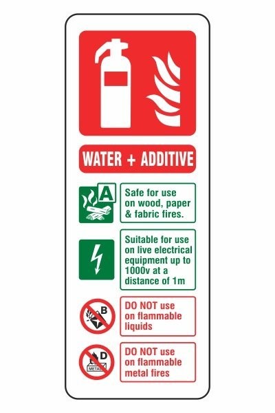 1mm Rigid Plastic Water Additive Fire Extinguisher ID Sign (Portrait)