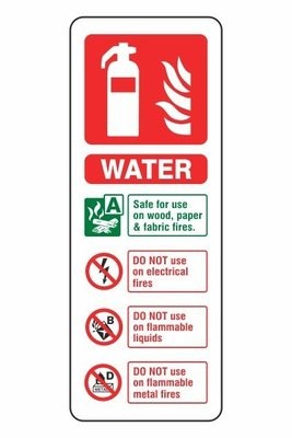 1mm Rigid Plastic Water Fire Extinguisher ID Sign (Portrait)