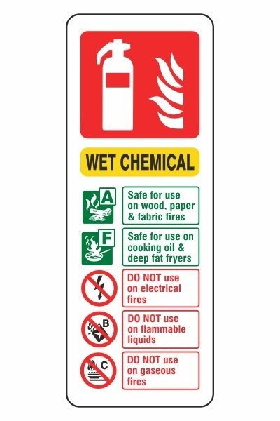 1mm Rigid Plastic Wet Chemical Fire Extinguisher ID Sign (Portrait)