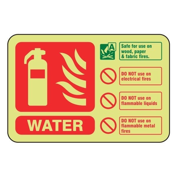Photoluminescent Water Fire Extinguisher ID Sign (Landscape)
