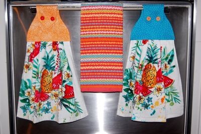 2 beautiful *Frutti* tie kitchen towels and one hand kitchen towel
