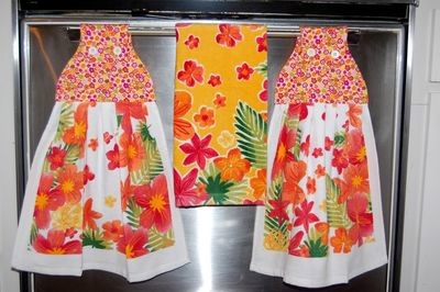 2 beautiful *Summer time* tie kitchen towels and one hand kitchen towel