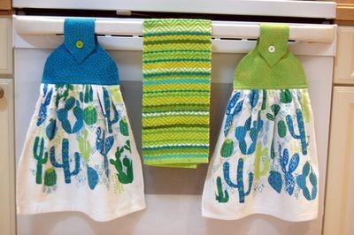 2 beautiful *Cactus* tie kitchen towels and one hand kitchen towel
