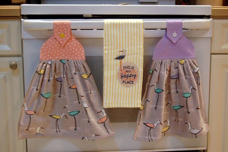 2 beautiful *This is my happy place* tie kitchen towels and one hand kitchen towel