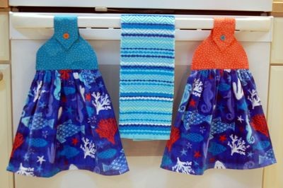 2 beautiful *Wild ocean* tie kitchen towels and one hand kitchen towel