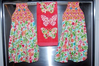 2 beautiful *Butterfly* tie kitchen towels and one hand kitchen towel
