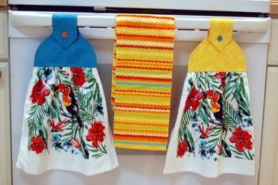 2 beautiful *Tropical Bird* tie kitchen towels and one hand kitchen towel