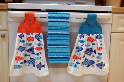 2 beautiful *Catch the fish* tie kitchen towels and one hand kitchen towel