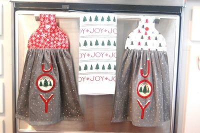 2 beautiful *Christmas -JOY-* tie kitchen towels and one hand kitchen towel