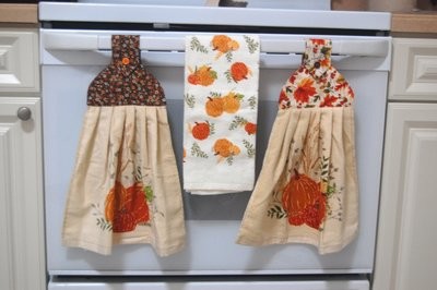 2 beautiful *Pumpkin* tie kitchen towel and one Pumpkin hand kitchen towel