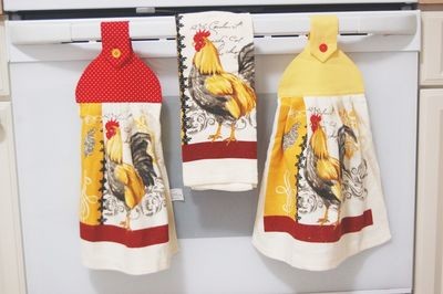 2 beautiful *royal rooster* kitchen towel and one hand kitchen towel