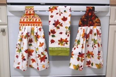2 beautiful *autumn leaves* tie kitchen towel and one hand kitchen towel