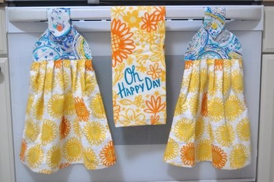 2 beautiful *Oh Happy Day* tie kitchen towel and one hand kitchen towel