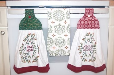 2 beautiful *Winter -Winter Wishes-* tie kitchen towel and one hand kitchen towel