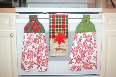 2 beautiful *Winter -Happy Holidays-* tie kitchen towel and one hand kitchen towel